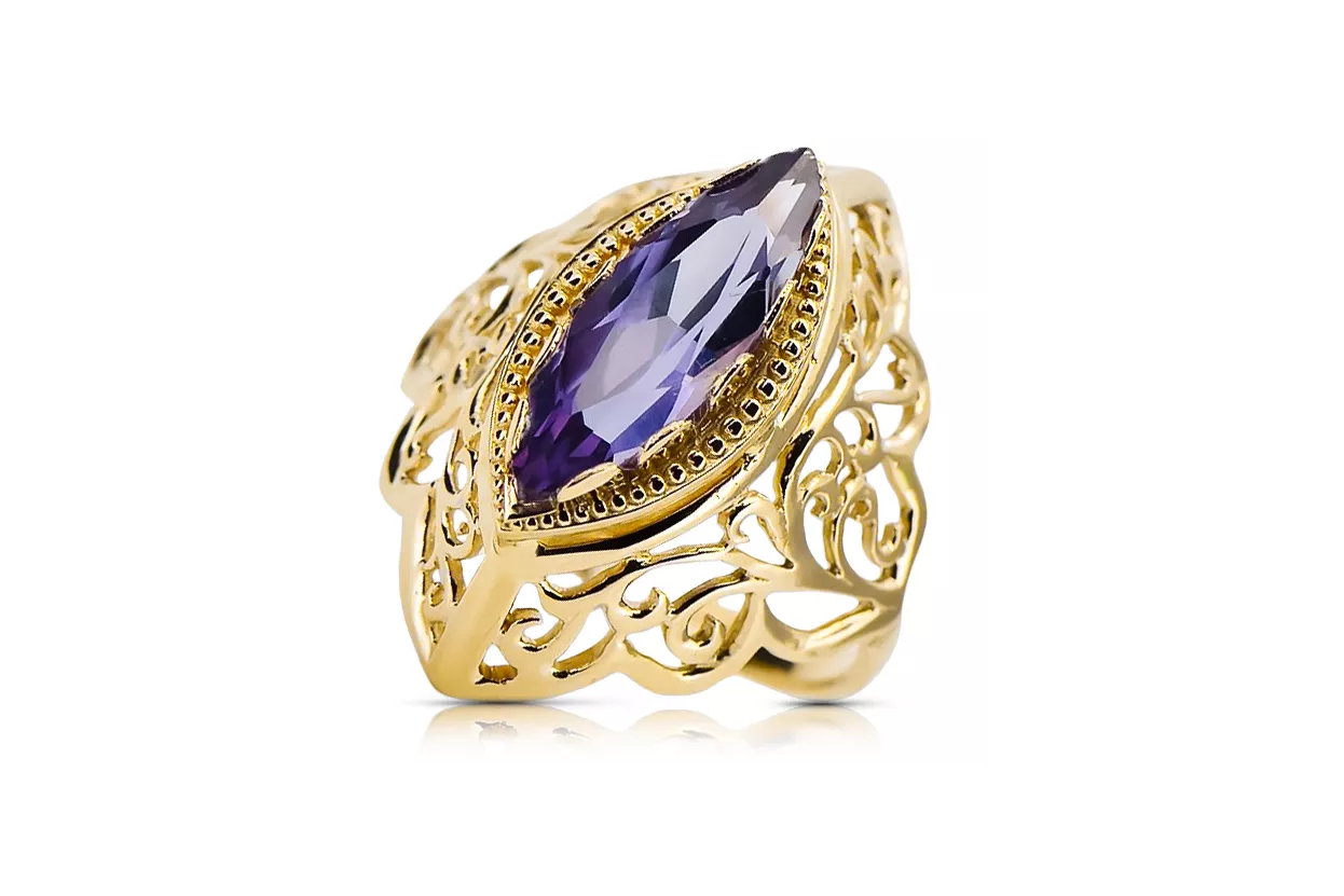 Oro amarillo de 14 quilates Alejandrita Anillo Estilo vintage vrc017y